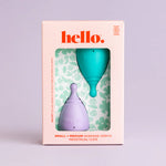 THE HELLO CUP™ - AVERAGE CERVIX CUP - DOUBLE BOX - S LILAC + M BLUE