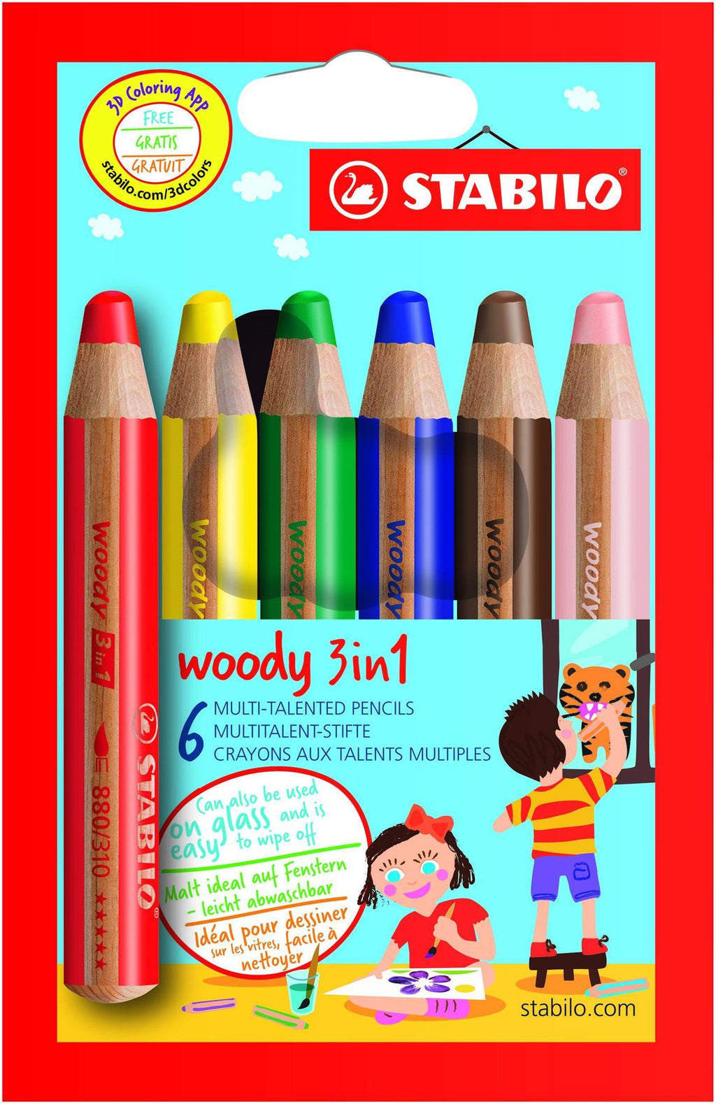 STABILO Woody 3-in-1: pencil, crayon, paint stick - 6 kiddie colours - Ode to Earth